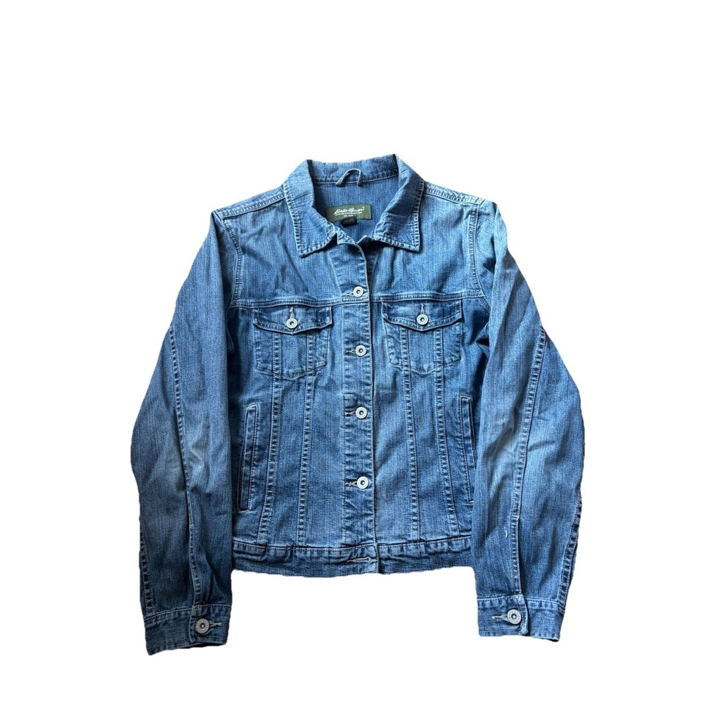 Vintage Eddie Bauer Jacket Womens Medium Blue Trucker Denim Jean Y2K - Picture 1 of 6